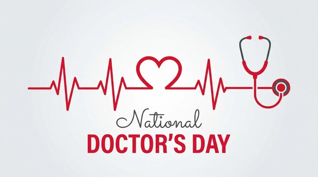 National doctors day illustration with red heart and stethoscope