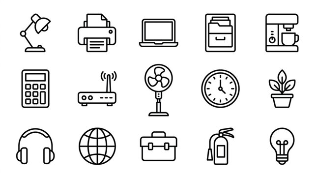 Collection of Office and Technology Icons Vector Illustration.