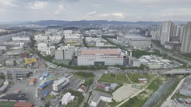 Aerial view of SK Hynix semiconductor factory complex in Cheongju, South Korea