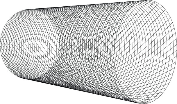 Abstract geometric wireframe mesh of a cylinder, 3d perspective view of a conical grid structure, vector illustration of a technical pattern