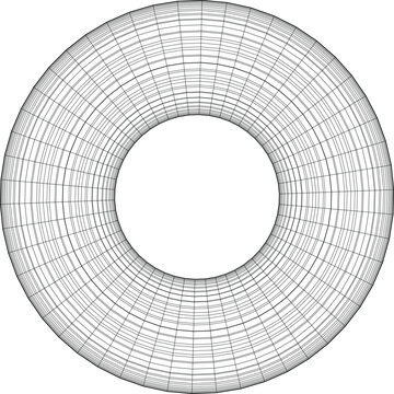 Abstract wireframe torus shape, 3d geometric ring structure with grid pattern, digital technology background, vector illustration