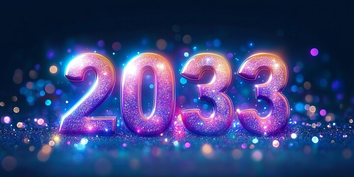 Vibrant 2033 New Year Celebration Design with Glowing Lights and Futuristic Elements for Events