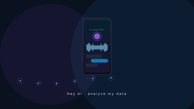 Ai assistant mobile app interface with voice recognition and data analysis animation