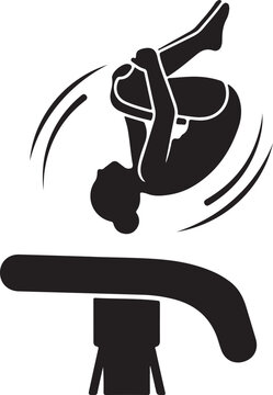 Silhouette of gymnast performing backflip on springboard in motion graphics