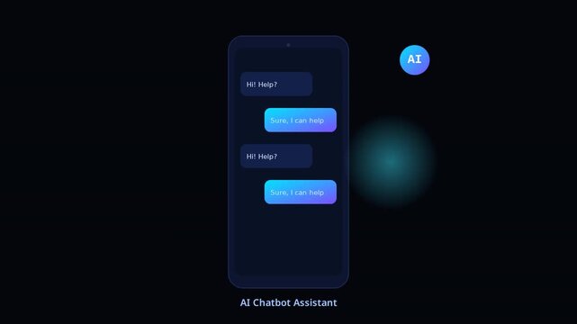 Ai chatbot assistant interface on smartphone screen with automated messaging animation