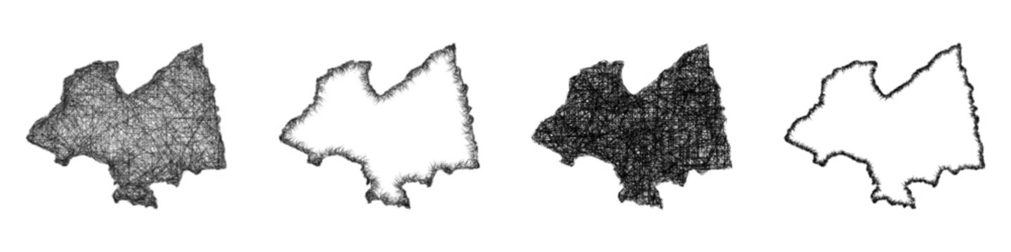 Black and white sketch Kampong Thum (Cambodia) outline map design set