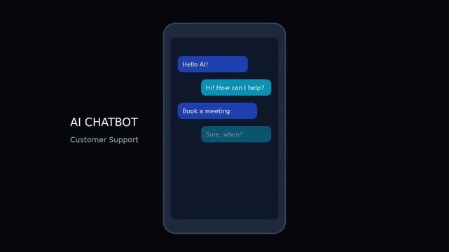 Ai chatbot customer support interface scheduling a meeting on smartphone screen animation