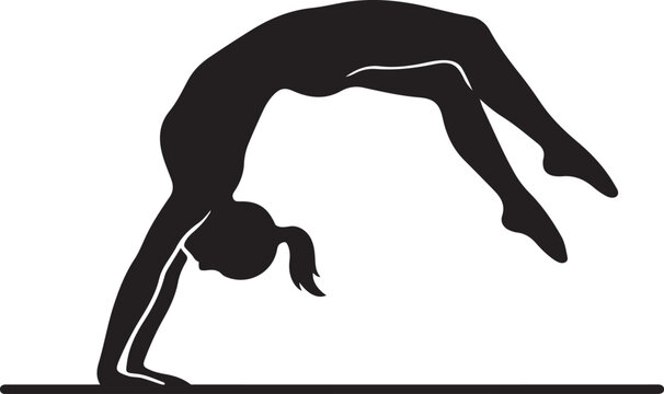 Woman doing backbend bridge yoga pose silhouette isolated on white background