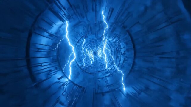 Abstract Blue Lightning Tunnel Loop Background