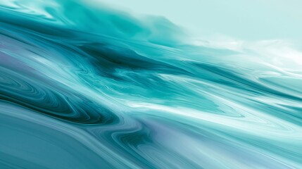 Abstract flowing liquid waves in shades of bright teal and soft mint creating elegant motion patterns