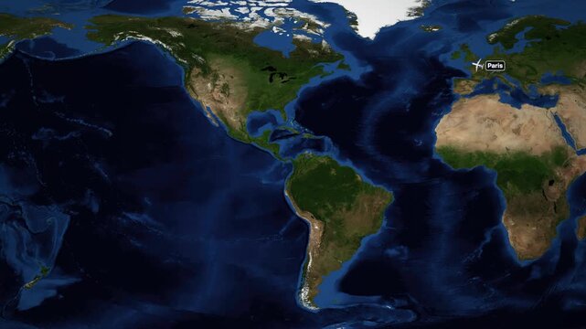 Animated Airplane Flight Route from Paris France to Honolulu Hawaii