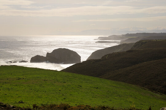 Seascape of Cabo Penas coast, the northerly territory of Asturias, Spain