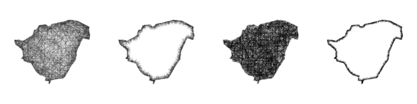 Sketch monochrome Doncaster (England) outline map design set