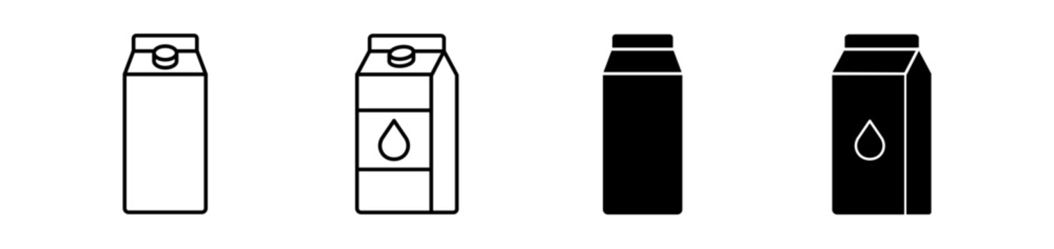  Cartons of milk or juice icon set. Beverage box container symbol. Vector illustration 