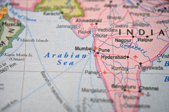 Mumbai India City on Soft Blurred Maharashtra World Map Background with Defocused Coastal Megacity Location View