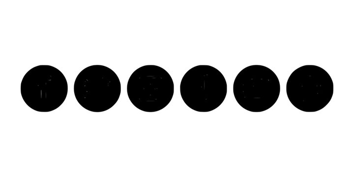 Circle Icons with Black Background and White Symbols, Arranged in a Row for Interface and Ui Design Assets