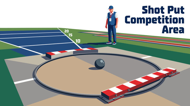 professional shot put athletics zone with competition field stadium training area and sports championship atmosphere for international events and modern commercial vector illustration design