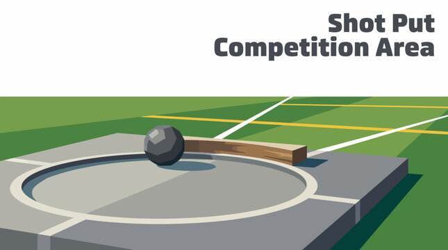 professional shot put athletics zone with competition field stadium training area and sports championship atmosphere for international events and modern commercial vector illustration design