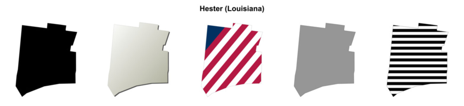 Hester (Louisiana) blank outline map set