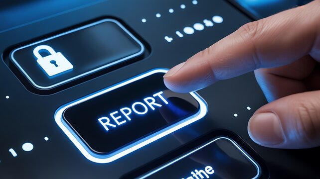 Online reporting system concept with digital security and incident submission button