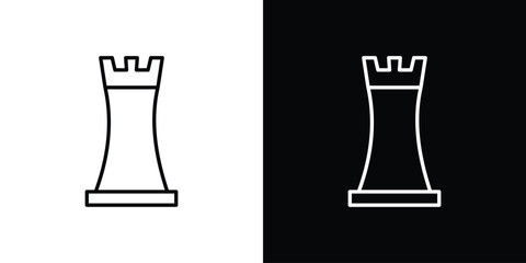 Chess rook icon symbol. Vector outline drawing. © Lily