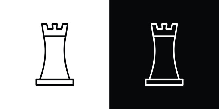 Chess rook icon symbol. Vector outline drawing.