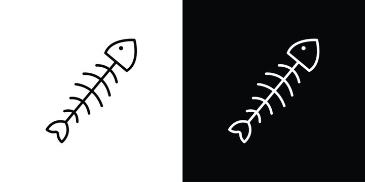 Fish bones icon symbol. Vector outline drawing.