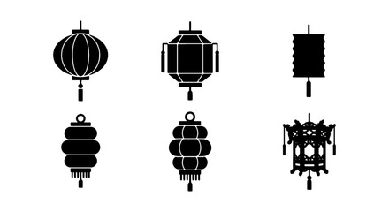 Naklejka premium Chinese Lantern Icons, Festive Asian Decorations, Traditional Oriental Lighting Elements, Vector Set