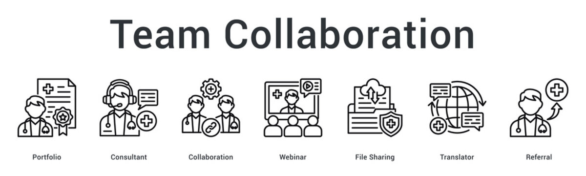 Medical team collaboration through portfolio, consultant webinar, file sharing, translator, and specialist referral