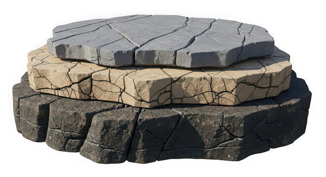 Three layers of different ground soil and stone textures