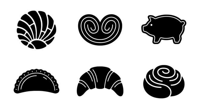 Mexican Bakery Icons, Sweet Pastry Vector Set, Conchas, Empanadas, Croissants, Piggy Bank
