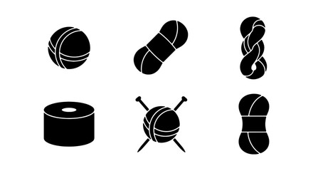 Obraz premium Knitting Supplies Vector Icons Set: Yarn Balls, Needles, Crafting Elements