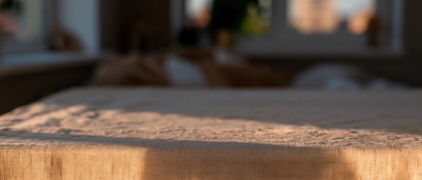 Warm grey linen table surface with soft afternoon light in a quiet bedroom for memorial and reflective product mockups