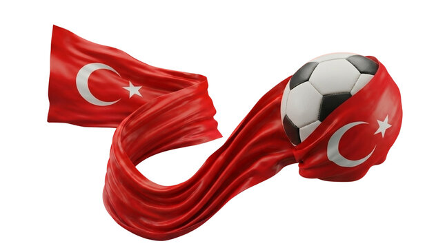 Soccer ball wrapped in Turkish flag 3D render