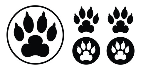 Paw print silhouette vector set. Dog, cat, bear, puppy silhouette. Collection of paw prints. Different animal paw © Silhouette Lab