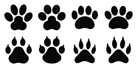 Different animal paw print vector illustration, Dog, cat, bear, puppy silhouette © Silhouette Lab