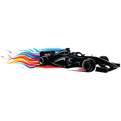 Obraz premium Black racing car speeding with colorful motion blur trails on white background