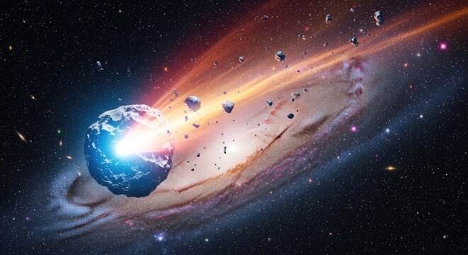Cosmic collision asteroid impact and celestial phenomenon in space