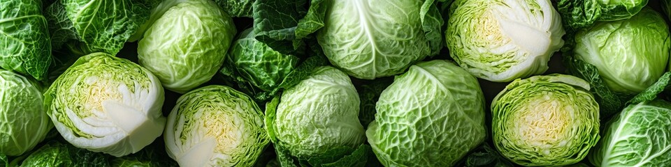 Fototapeta premium Colorful Flatlay of Fresh Cabbage Varieties A Vibrant Display of Healthy Eating and Nutrition