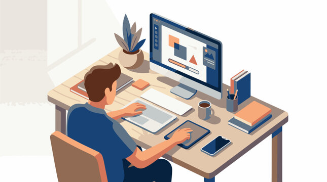 Graphic designer working on computer with graphics tablet
