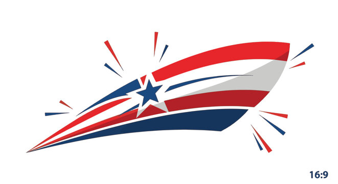 Abstract vector illustration featuring dynamic flowing ribbons in Paraguayan flag colors red, white, and blue with a central star emblem and geometric bursts on a white background.