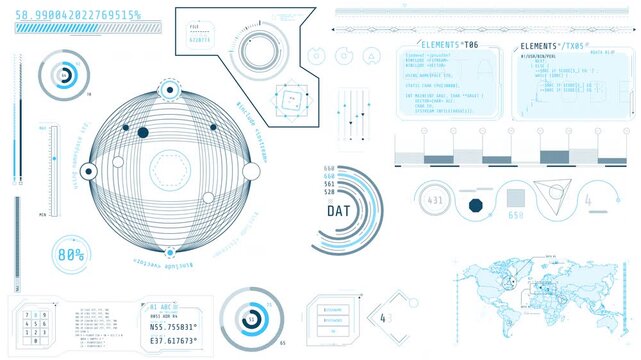 Animated high-tech display with monitoring and navigation features