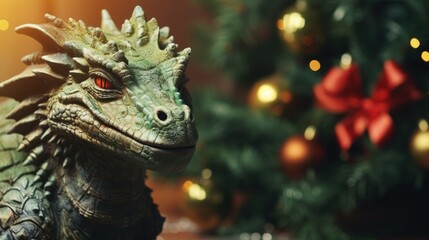 Obraz premium Enchanting dragon amidst festive holiday attire