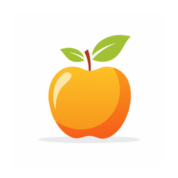 Flat design orange apple icon with green leaf