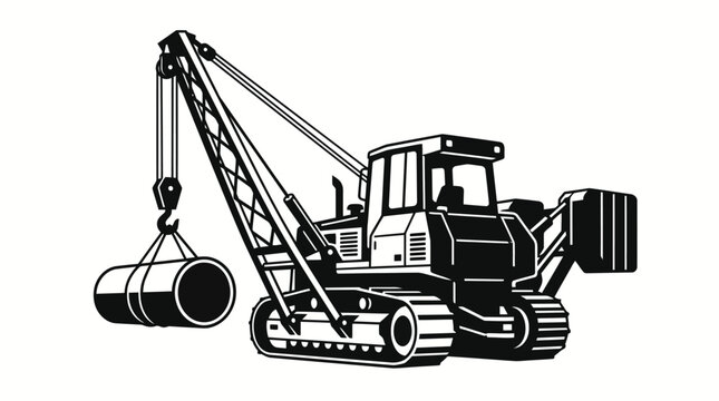 Side Boom Pipelayer Lifting Pipe Vector Illustration