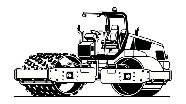 Vibratory Soil Compactor Vector Line Art