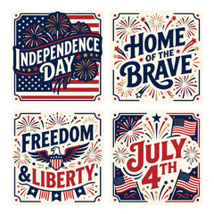 American Patriotic Symbols and Fireworks for Independence Day © Bejo