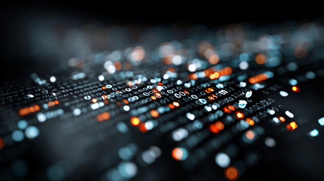 Abstract digital network particles glowing in dark futuristic technology background