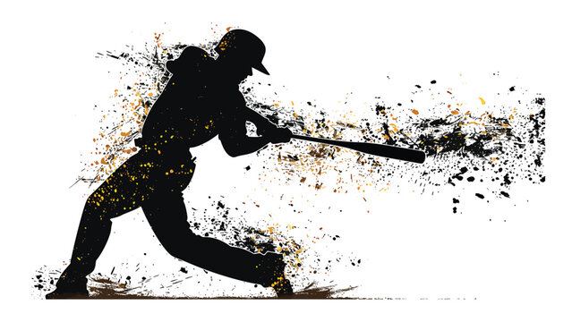 Baseball player swings a wooden bat to hit a ball with dust particles flying.