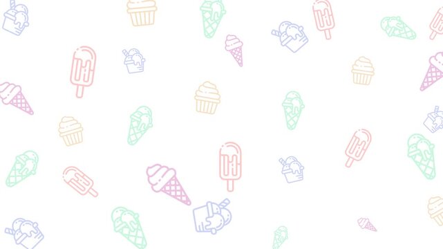 Ice cream pattern animation with colorful ice cream icons on a white background.